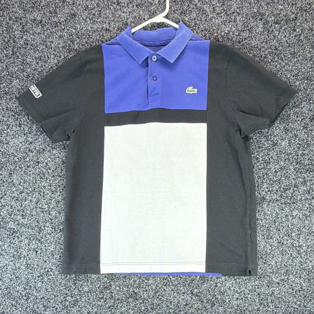 Lacoste Sport Polo Shirt Mens Large 5 Blue Black White Colorblock Cotton Tennis